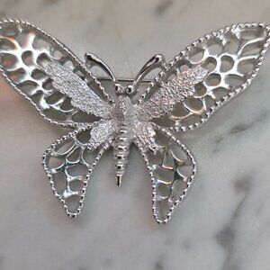 Vintage Sarah Coventry Silver Tone Butterfly Brooch Openwork Filigree Pin
